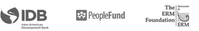 Partnerlogos von IDB, PeopleFund und ERM Foundation für das KINGO Solarbatterien-Projekt