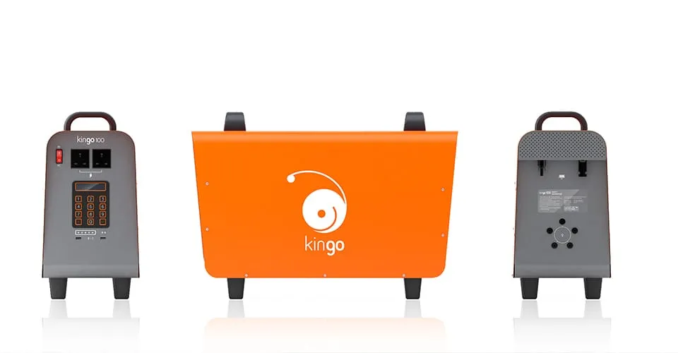 KINGO 100 Solarbatterie von vorne, Bedienpanel und Rückseite in der Übersicht
