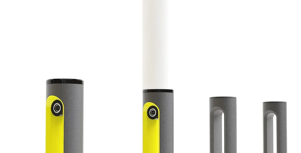 Vier SMARTPOLE-Modulvarianten nebeneinander: E-Bike-Ladestation, Lichtmast, U-Bügelhalter und Basisversion