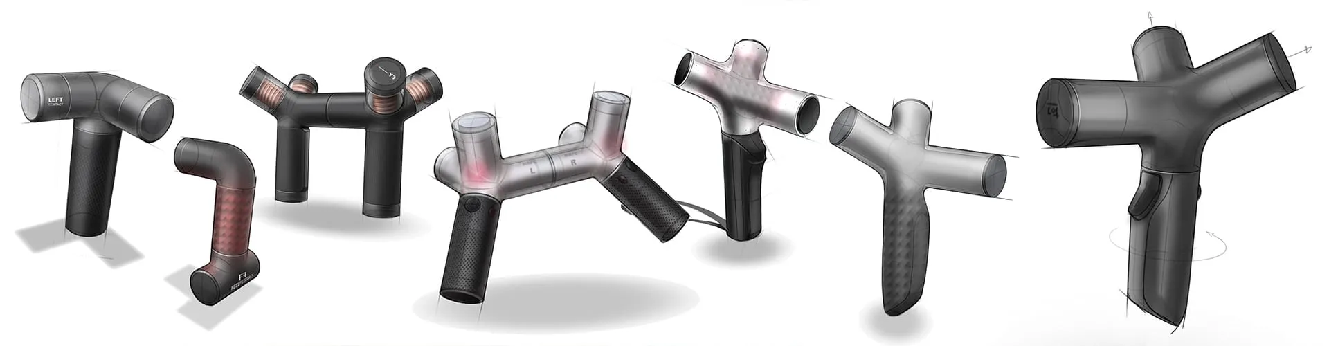 Digitale Konzeptskizzen mit verschiedenen Formvarianten des MRC Mixed Reality Controllers