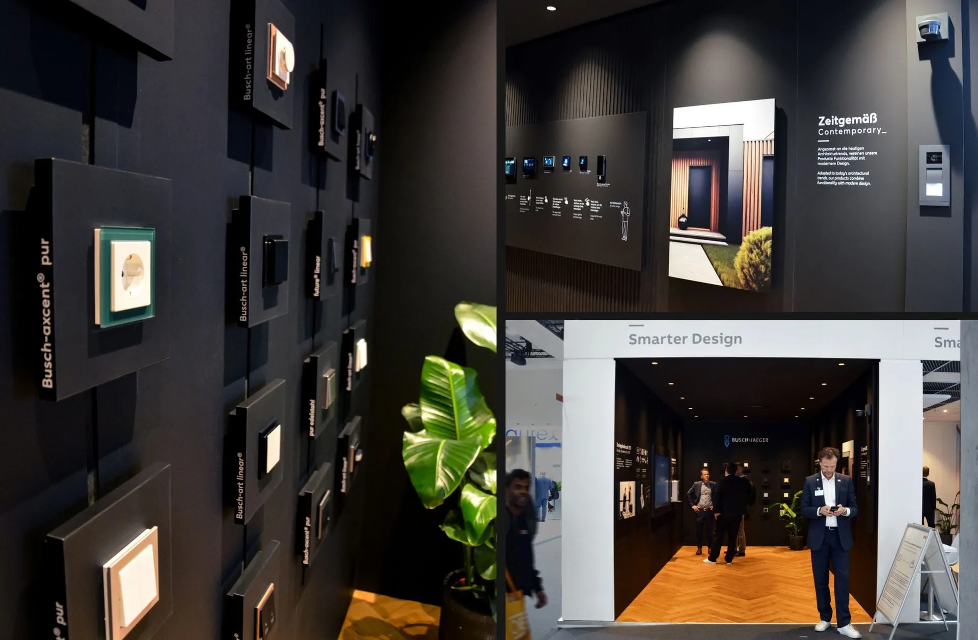 Busch-Jaeger Showroom auf der Light + Building 2024 mit Busch-art linear Schaltern in einem immersiven Messestand