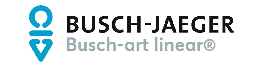 Busch-Jaeger Busch-art linear Logo mit Markenname auf weißem Hintergrund