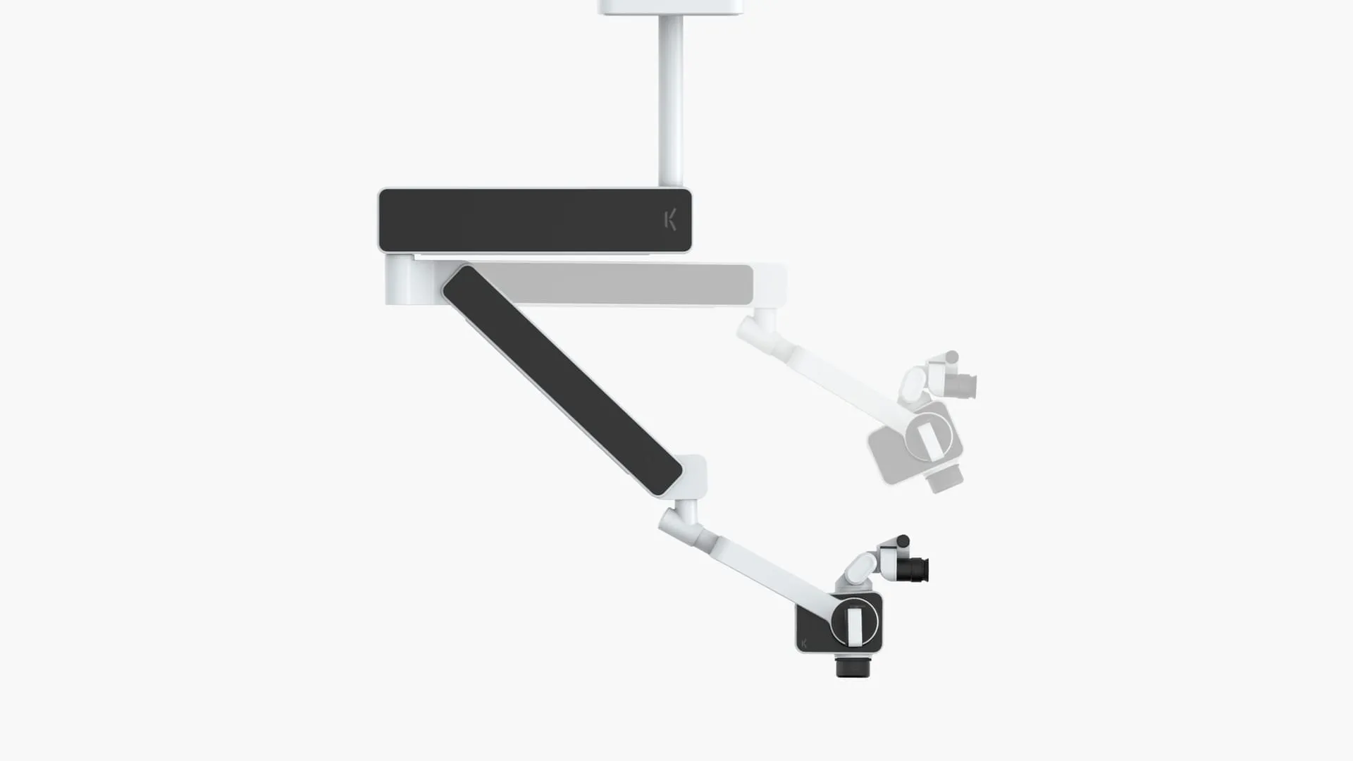 KEPLER Dentalmikroskop mit vollständig ausgefahrenem Deckenarm in verschiedenen Schwenkpositionen